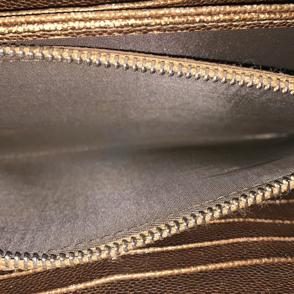 CHRISTIAN DIOR ZIPPY WALLET GOLD METALLIC MADE IN SPAIN